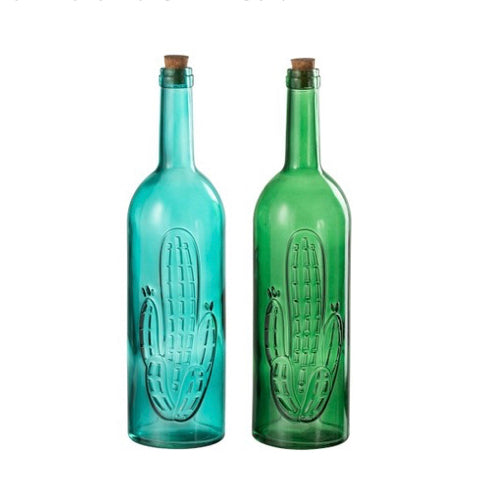 Botella Cactus Decorativa Cristal/Corcho Verde/Azul/ ( 9.2 x 9.55 x37cm)